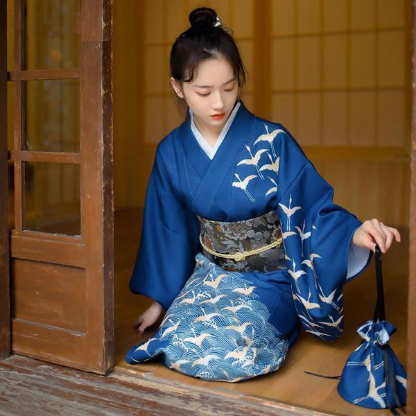 Traditional Blue Crane Kimono Spirit of Japan