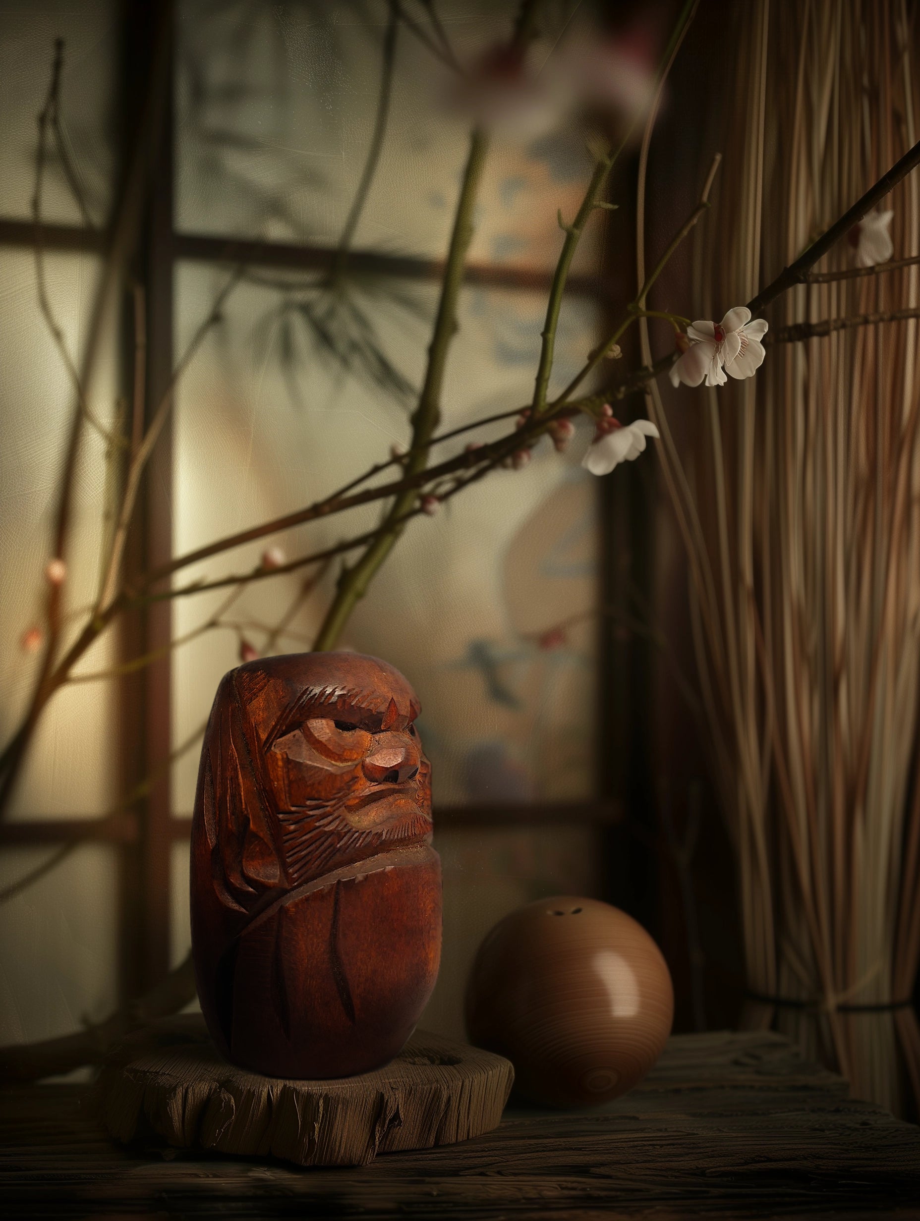 Daruma Doll - Carved Wooden Antique | Spirit of Japan
