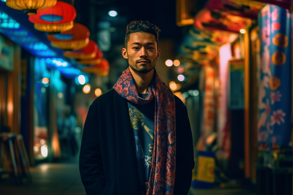 Men's Vintage Kimono Scarf - KimonoKoi.com | Spirit of Japan