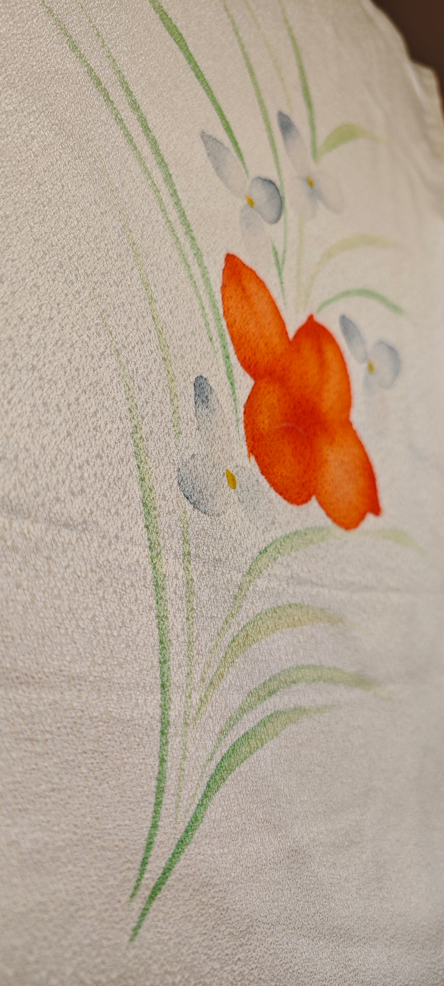 Vintage Silk Japanese Kimono with Hand Painted Floral