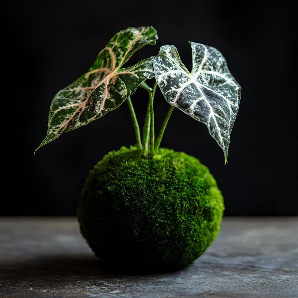 Alocasia 'Silver Dragon' Kokedama (Grown Bonsai)