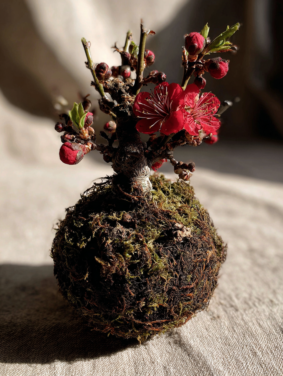japanese cherry bonsai trees for sale Ume Plum Blossom Kokedama (Grown Bonsai)