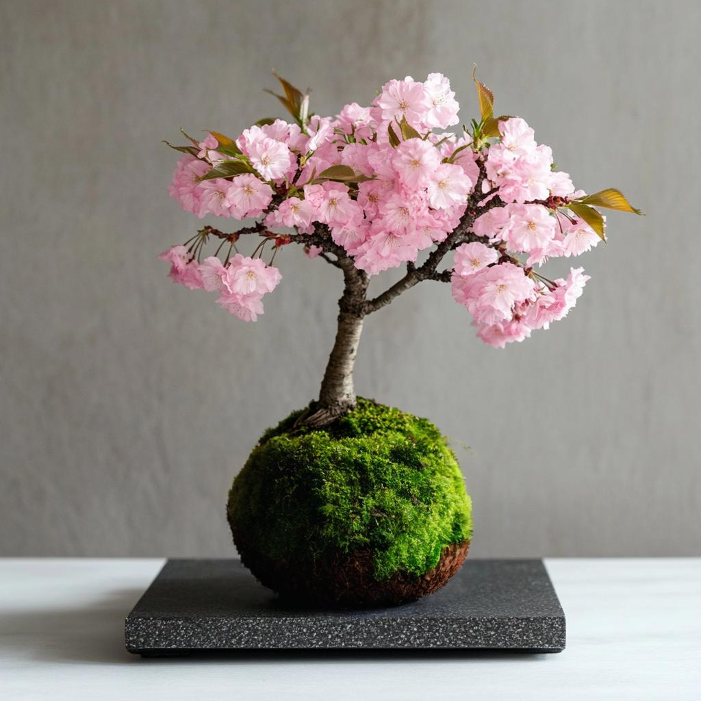 cherry blossom bonsai tree live Sakura Cherry Blossom Kokedama (Grown Bonsai)