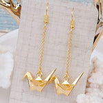 Cute and Kawaii Golden Origami Crane Earrings