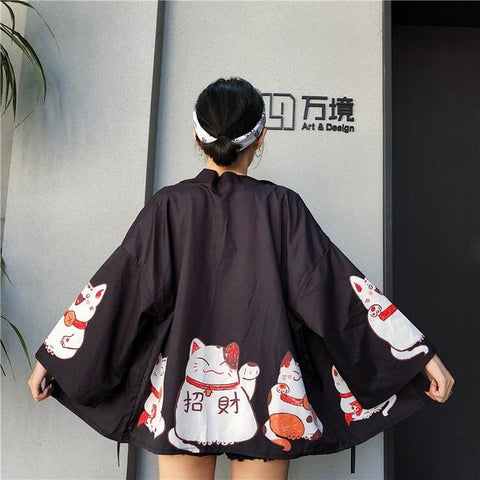 Lucky Cat Kimono Top