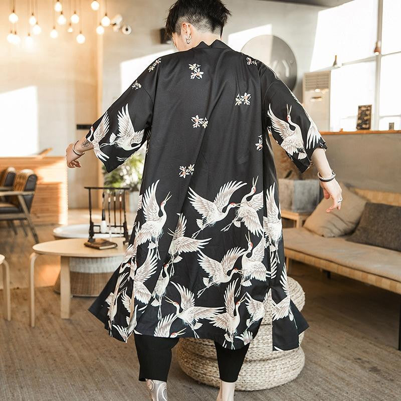 Mens Modern Crane Kimono - Main Image